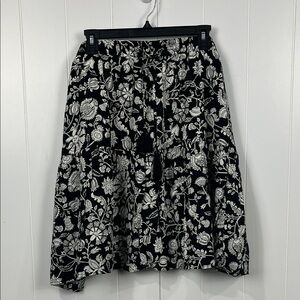 Knox Rose Womens Floral Print Skirt 2X Ebony White Floral Print Pockets NWT